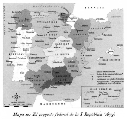 División federal de España en 1873, durante la I República